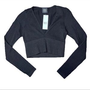 BDG Urban Outfitters Black V Neck Long Sleeve Crop Ribbed NWT Womens Medium